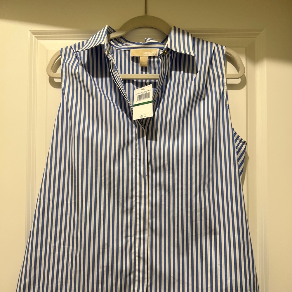 Michael Kors Blue and White Striped Top